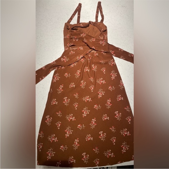 NWOT Abercombie Midi Brown Floral Dress Ties in Back - Picture 4 of 4